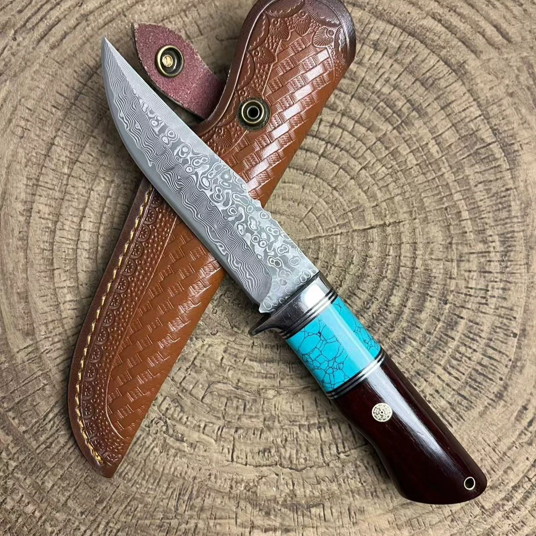 [高定]龙血檀稀缺绿松进口扭转大马士革手工刀