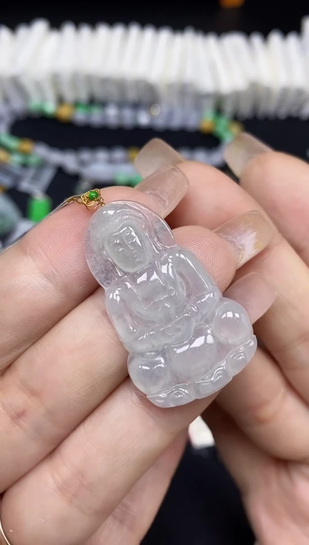 吊坠(不含链)18K金镶嵌翡翠观音18K金扣镶嵌@@CMT1240-1