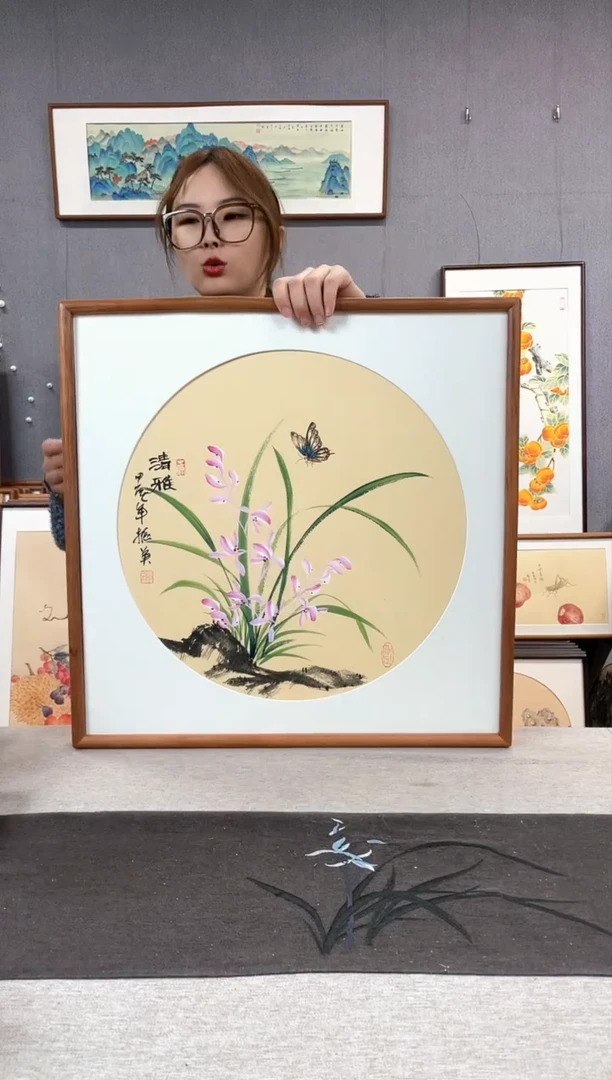 【闪购商品】国画手写手绘带框作品-52*52-