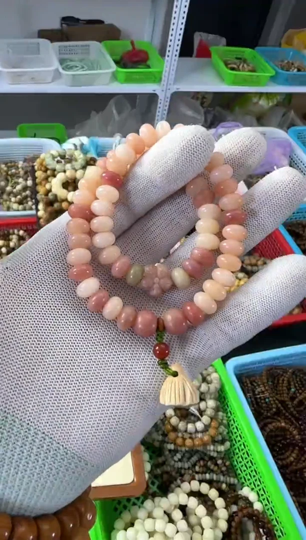 【闪购商品】白玉菩提手串8*菩提根粉黛家人算盘珠双圈叠带