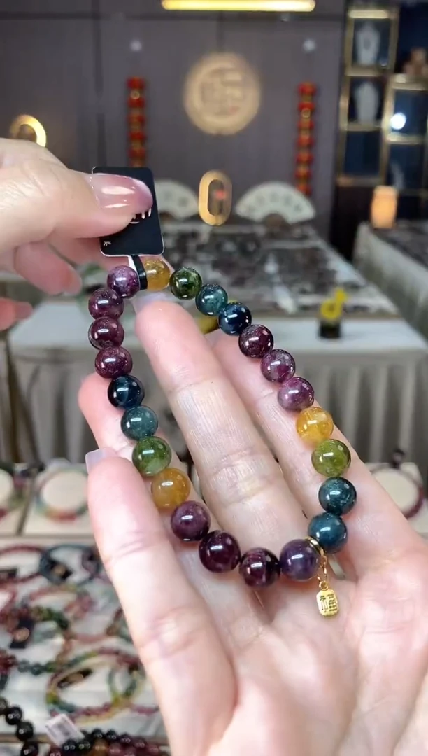 未镶嵌老矿碧玺彩虹单圈手串8mm+碧玺hon多样性发货一条