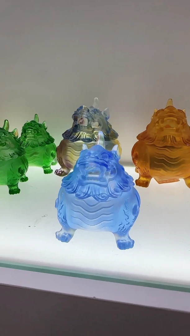 手工艺品琉璃小号狻猊蓝色