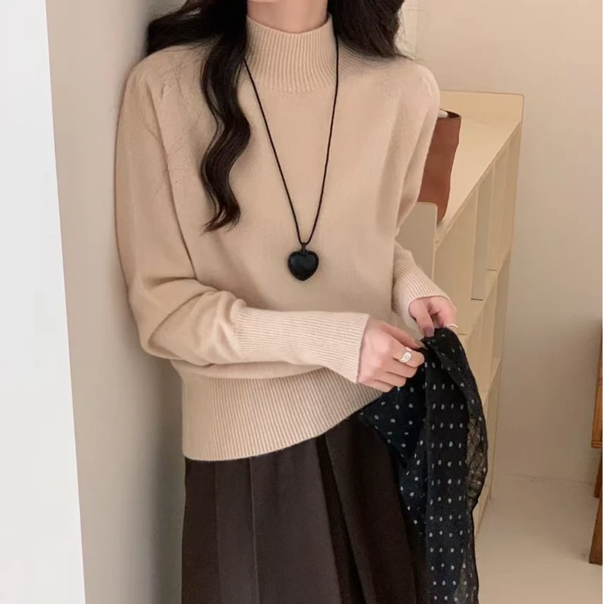 2025春【8820】无缝一体半高领纯羊毛打底衫