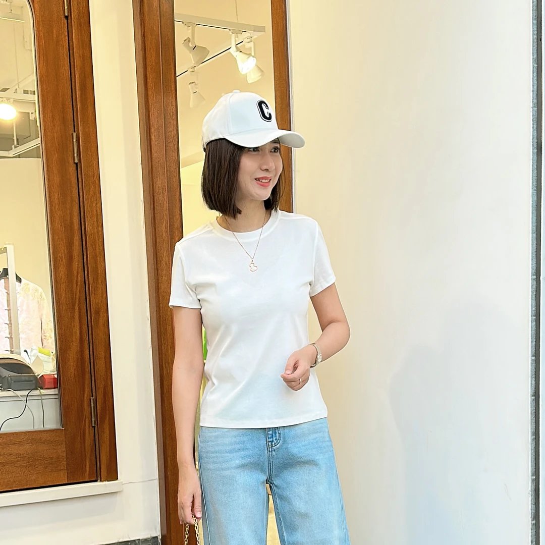 杏灰、黑、白三色压线银标T恤