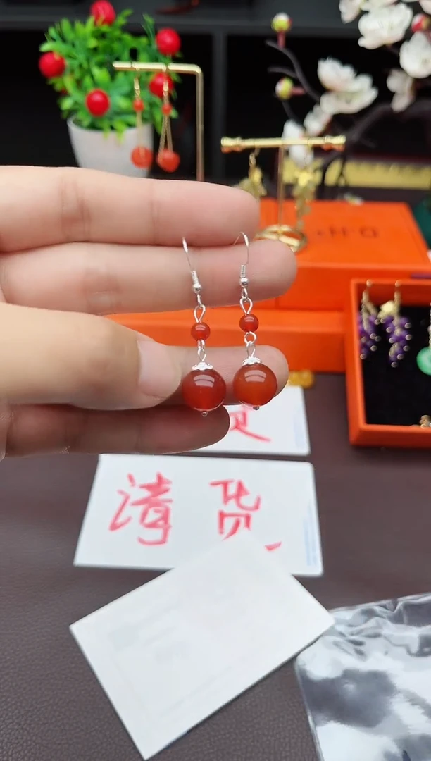 玛瑙/玉髓耳饰银S925镶嵌409000