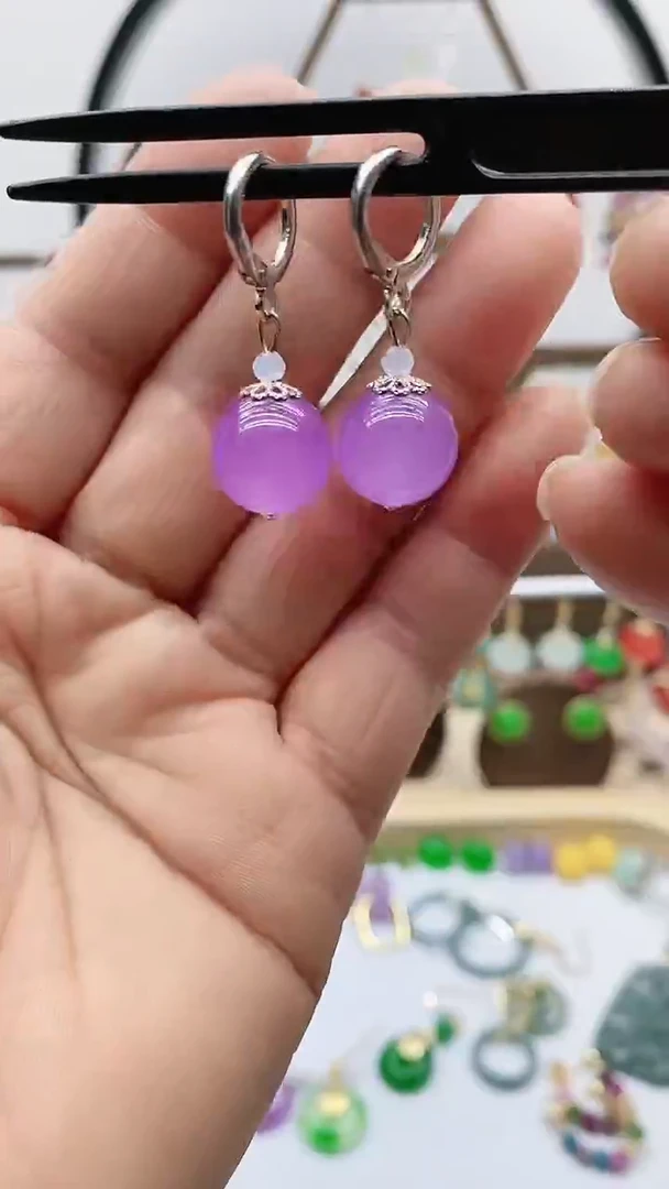 未镶嵌石英质玉（天山翠）耳饰156