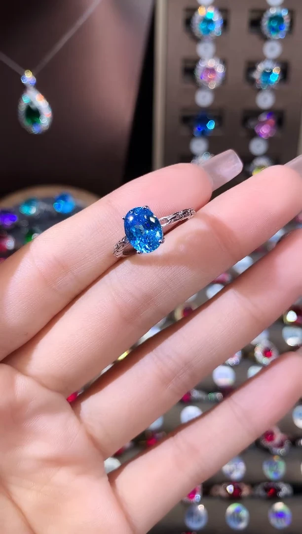 银S925镶嵌戒指海蓝宝石银色79