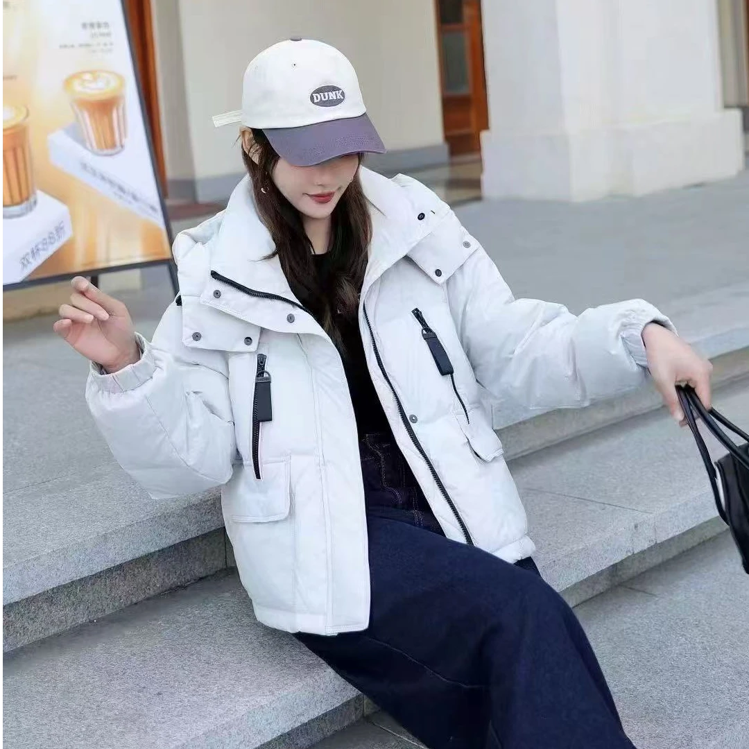 2024冬季韩版面包服休闲百搭立领连帽宽松加厚保暖外套女士9959