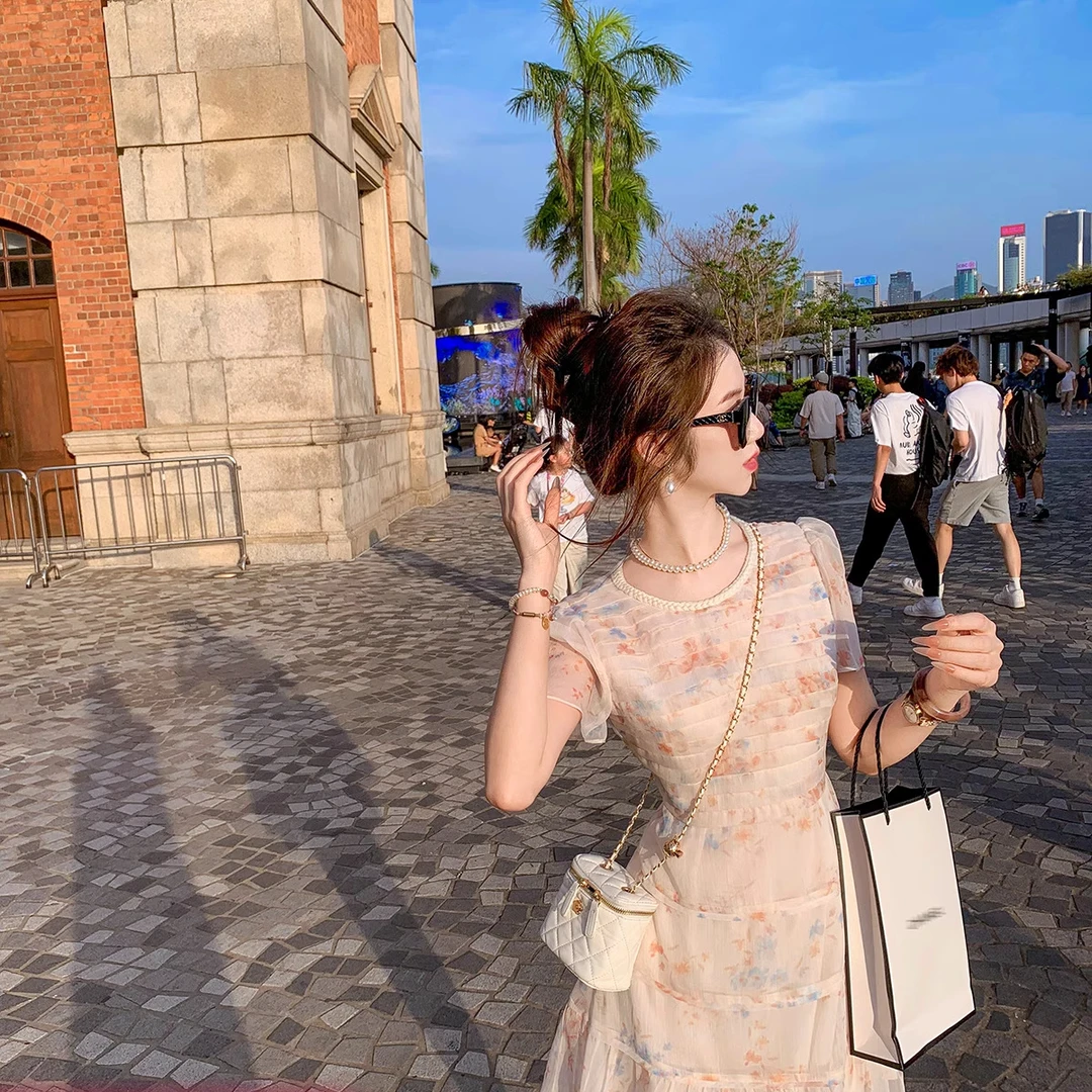 鱼兔子的兔子2025年夏季气质名媛风连衣裙女新款显瘦雪纺长裙子女