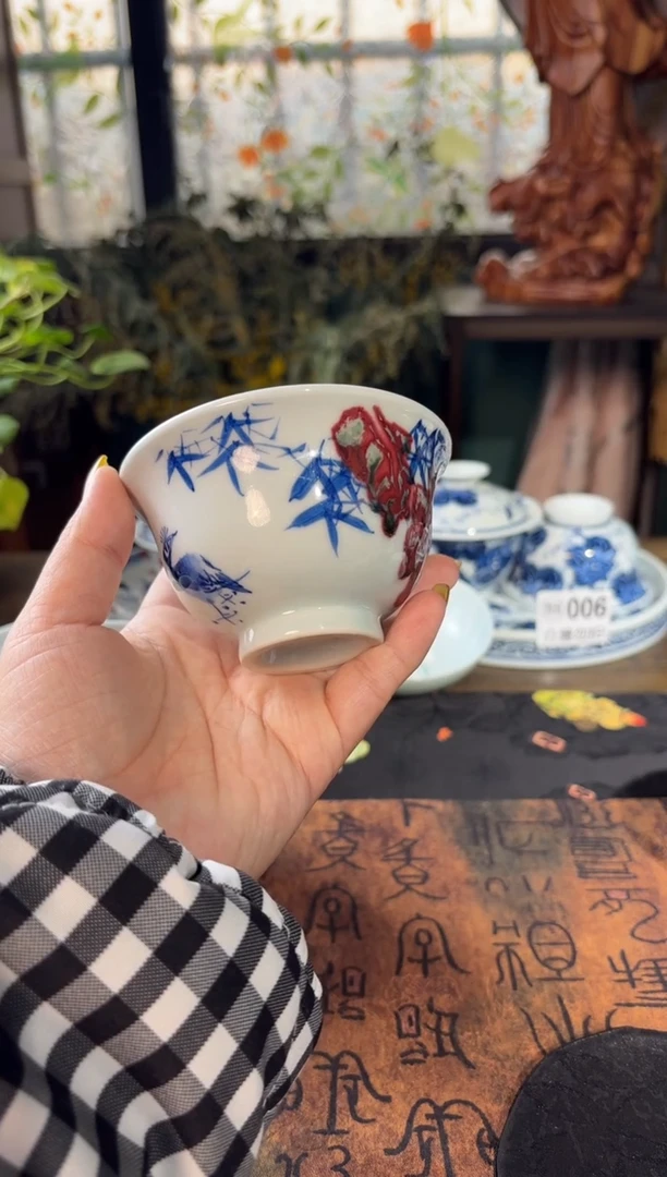 瓷青花手绘竹林鸟大压手