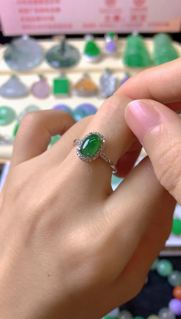 银S925镶嵌戒指翡翠娜*吖戒指