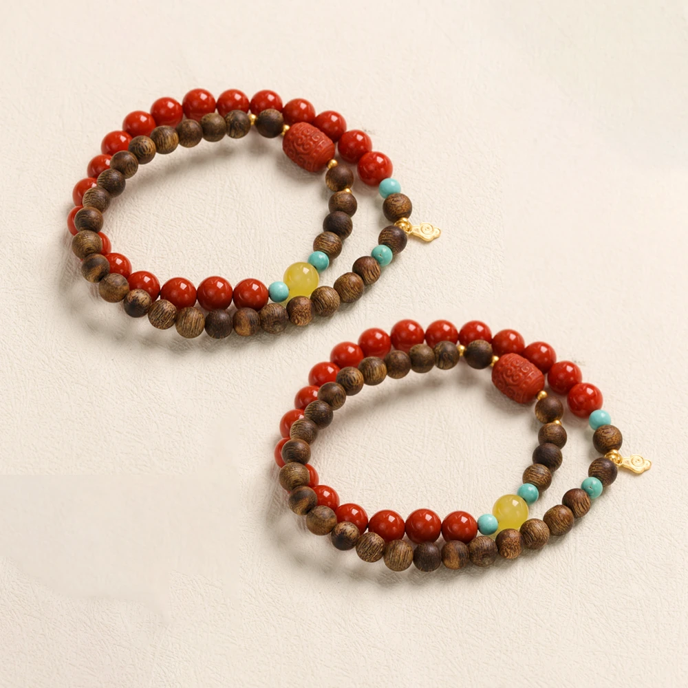 库茵 多样性发一18k金海南6mm沉香+四川7.5mm南红+手串长36cm