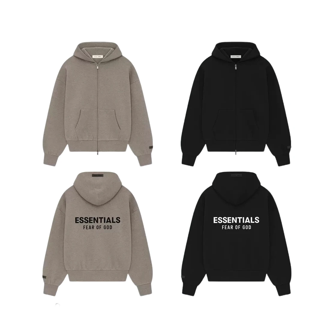 ESS25款连帽加绒开衫拉链开合宽松落肩长袖美式重磅卫衣加厚秋冬