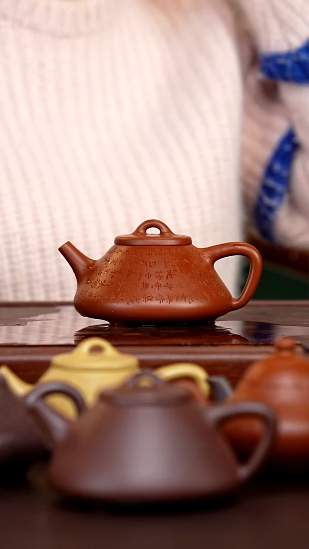 茶壶紫砂用****6全手工朱泥大红袍刻绘子冶石瓢