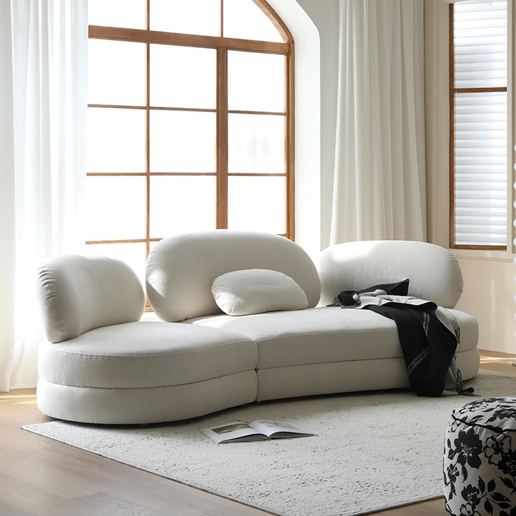 思纳博海贝沙发 原创法式奶油风羊羔绒沙发弧形沙发