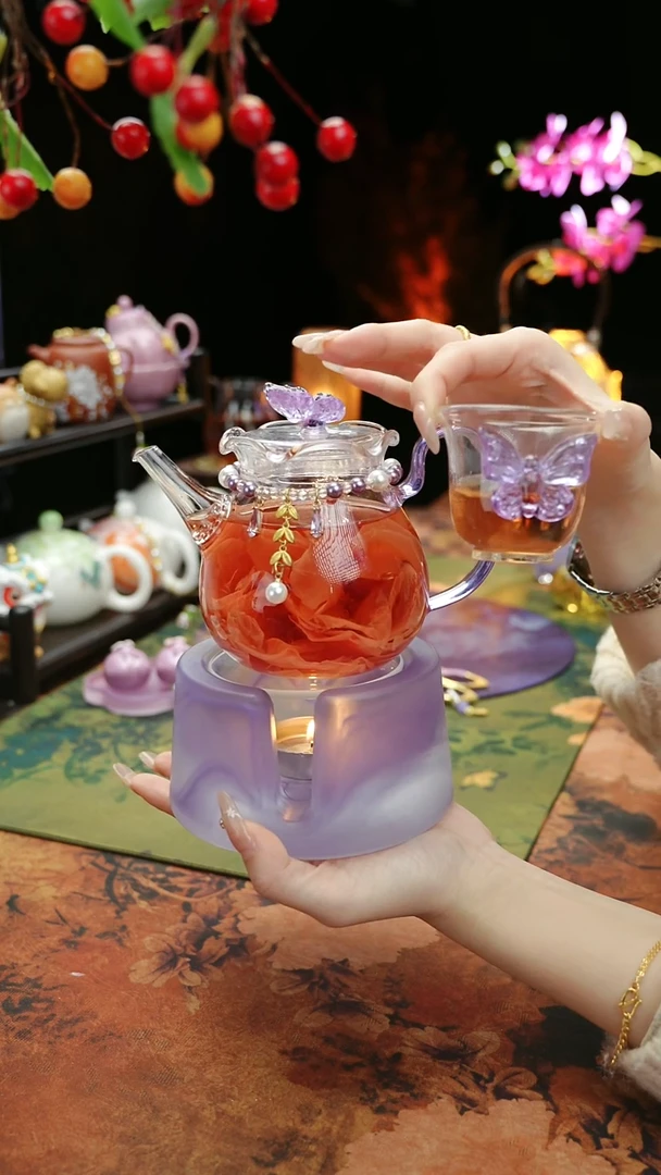 【闪购商品】紫色温茶台+茶壶+链子+杯子