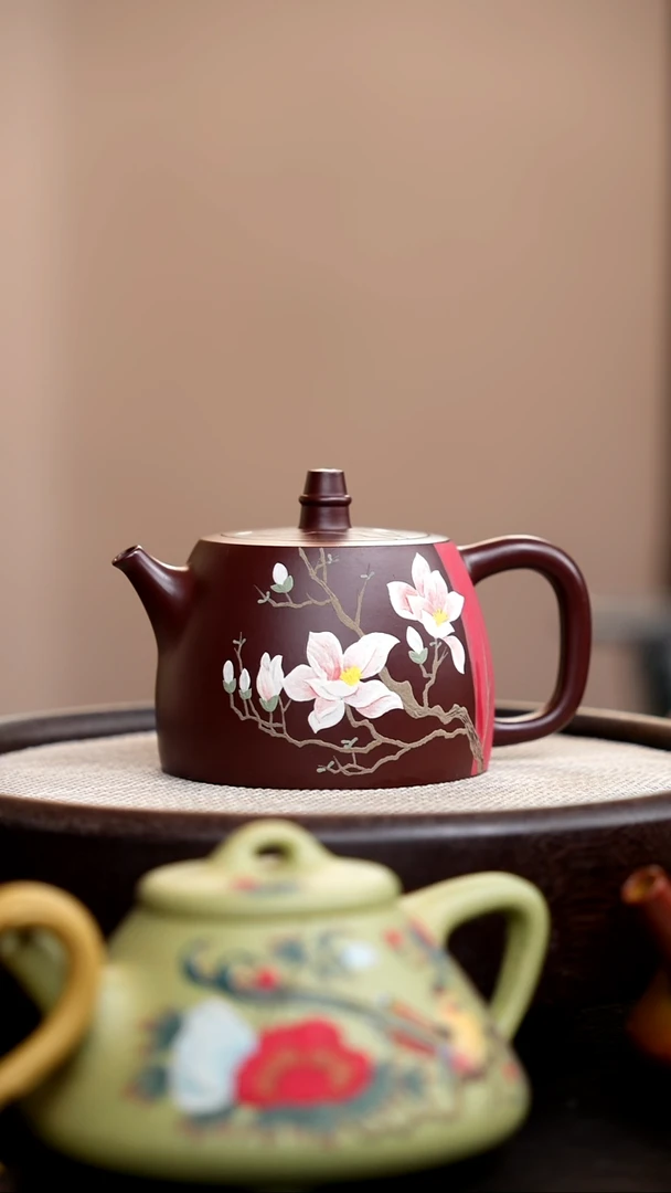 茶壶紫砂紫脂泥汉铎泥绘玉兰006