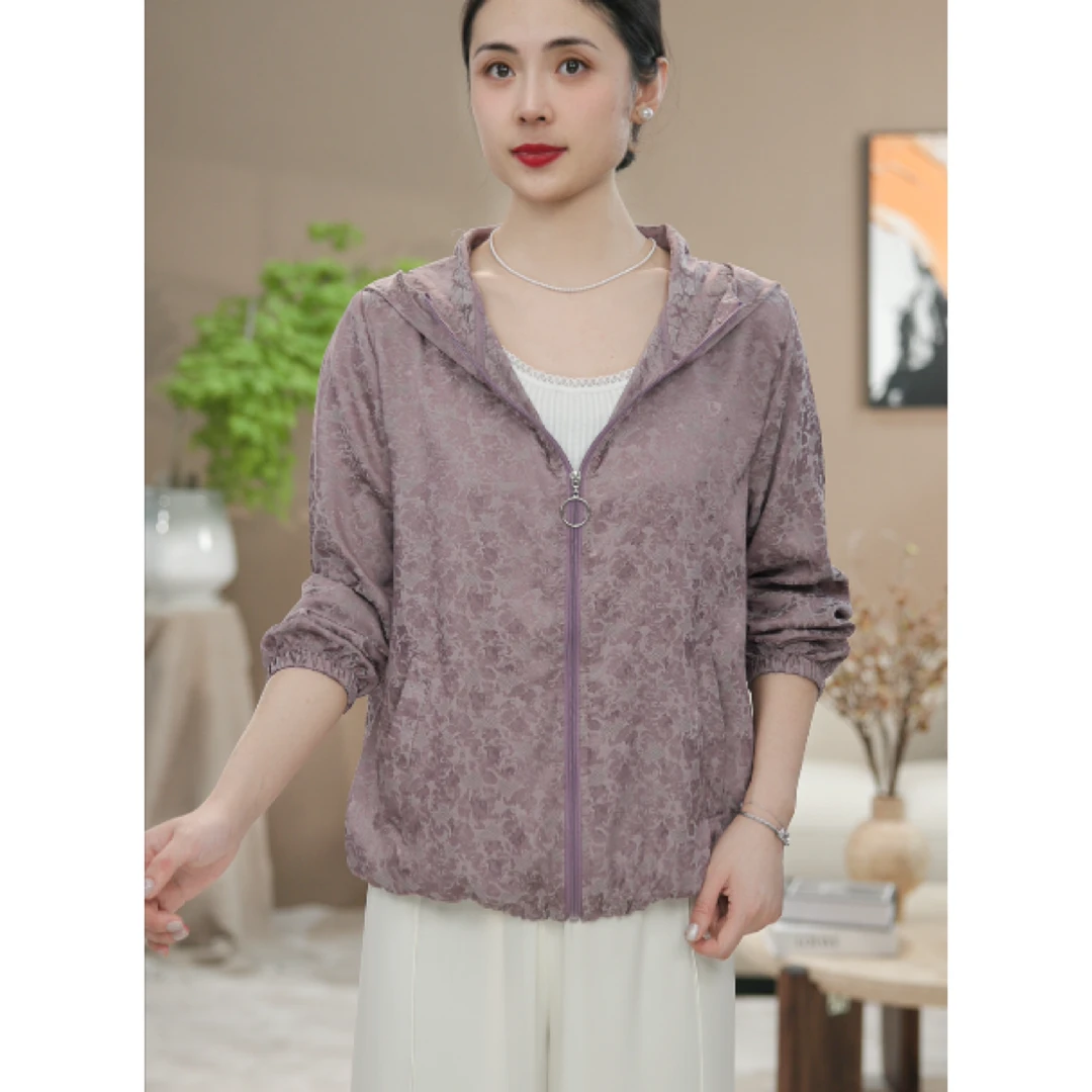 【涧蓝正品】夏季新款薄款琉璃花防晒衣妈妈装时尚百搭连帽透气外套