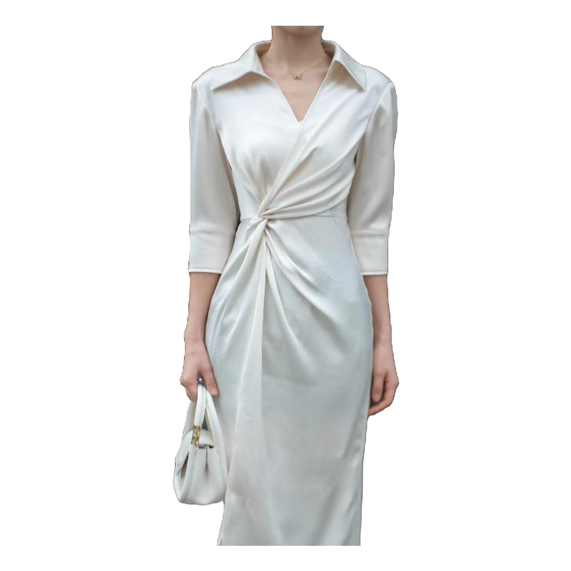 年终请沧25秋季新款露肩气质显瘦修身收腰长通勤连衣裙 6721 QC