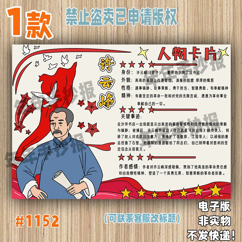1152红岩许云峰人物名片手抄报英雄人物介绍档案卡红岩精神电子版