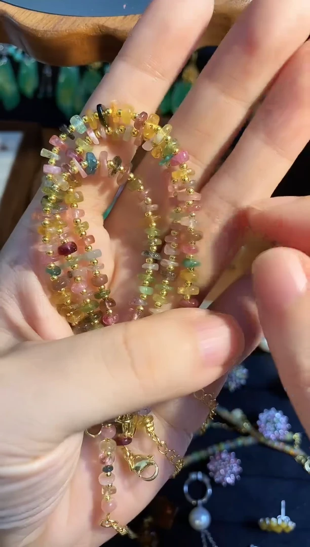 银S925镶嵌手链碧玺手串