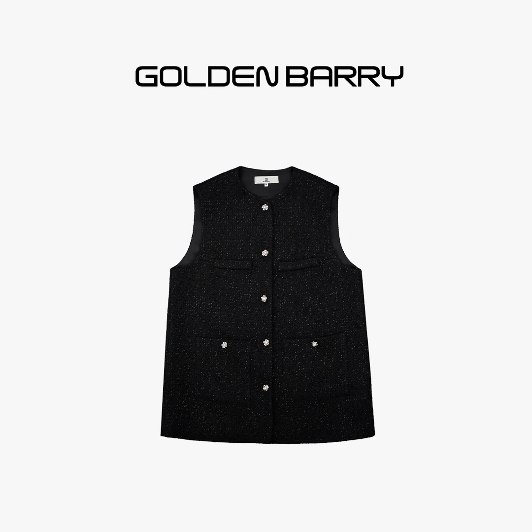 GOLDENBARRY| 123120气质休闲珍珠扣百搭时尚闪耀小香风廓形马甲