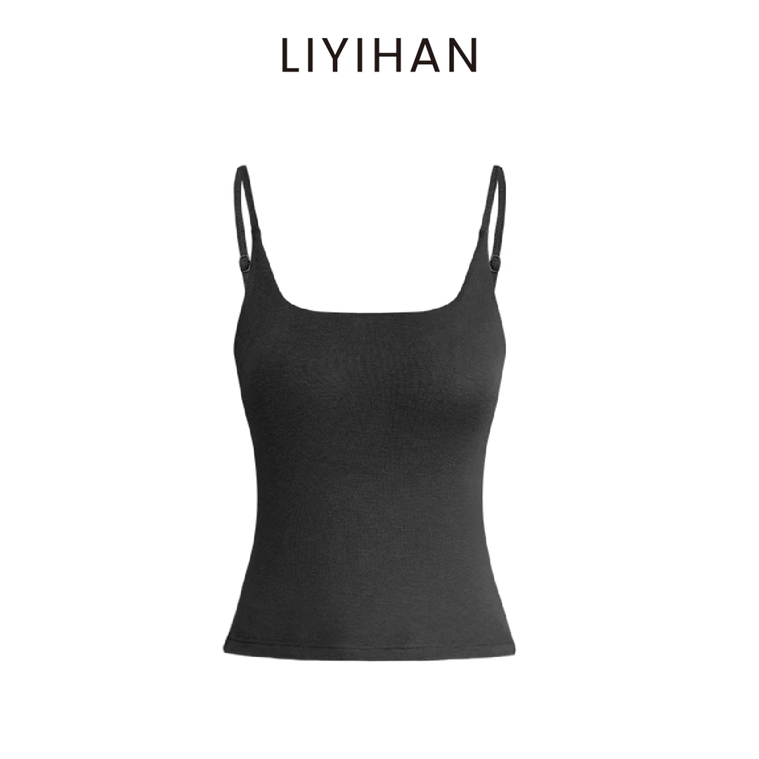 LIYIHAN新款百搭打底背心法式方领细肩带吊带修身针织内搭休闲服