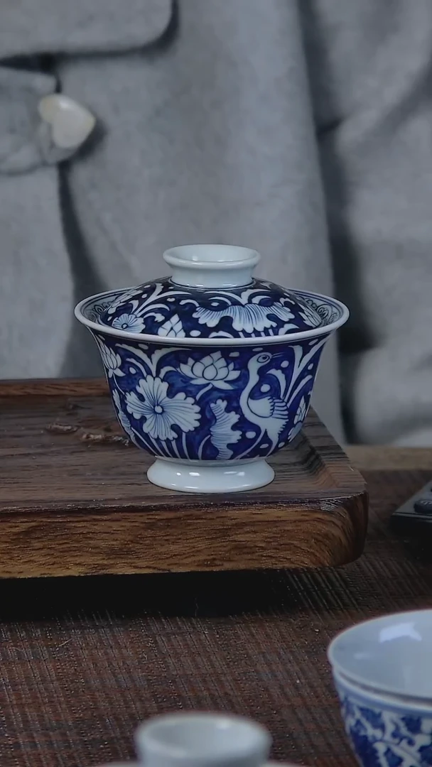 【闪购商品】折葵非器手工手绘一鹭莲升盖碗