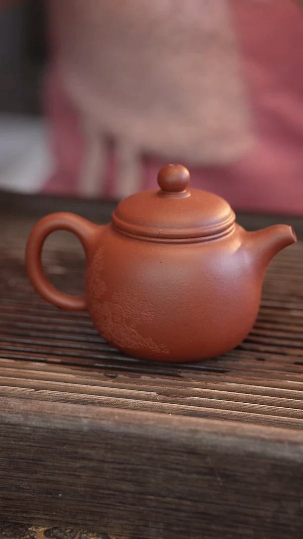 茶壶紫砂匏尊 北红赤铁 半手工 雕刻 180cc