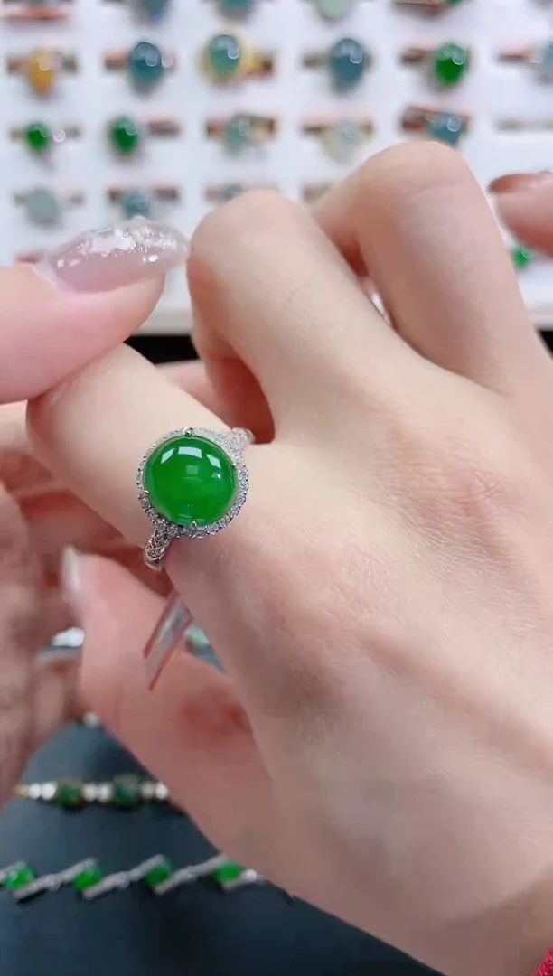银S925镶嵌戒指翡翠天然翡翠