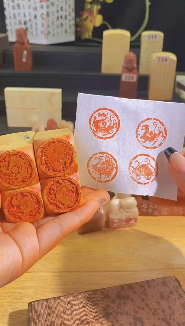 昌化石印石四灵兽一套2.5*2.5有库存