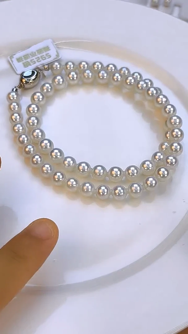 淡水珍珠银S925镶嵌项链7-8