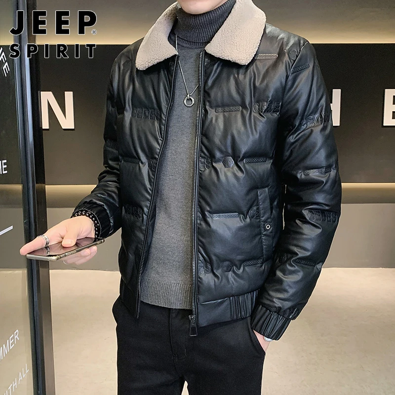 JEEPSPIRIT翻领羽绒服男士冬季新款韩版潮流加厚保暖白鸭绒短款外