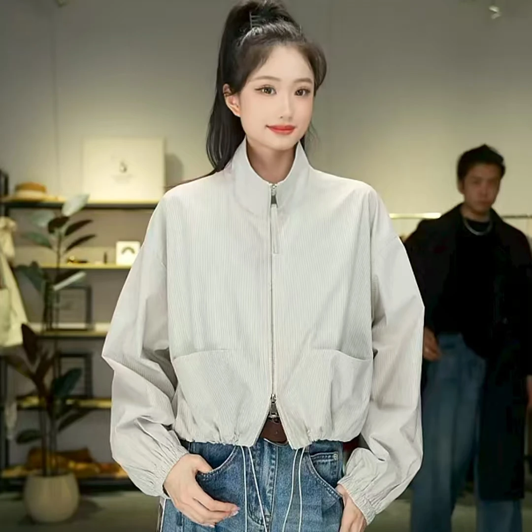 拉链宽松型条纹外套7109