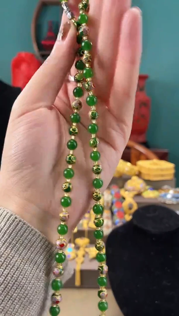 非遗手工景泰蓝0.6项链绿色