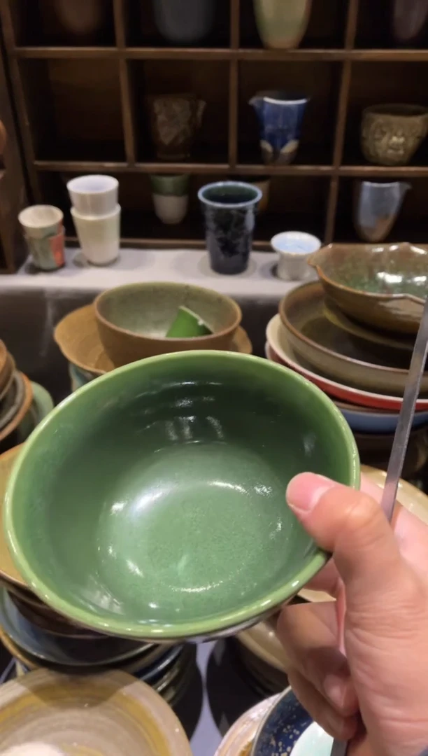 【闪购商品】瓷片17 绿色马蹄碗2个