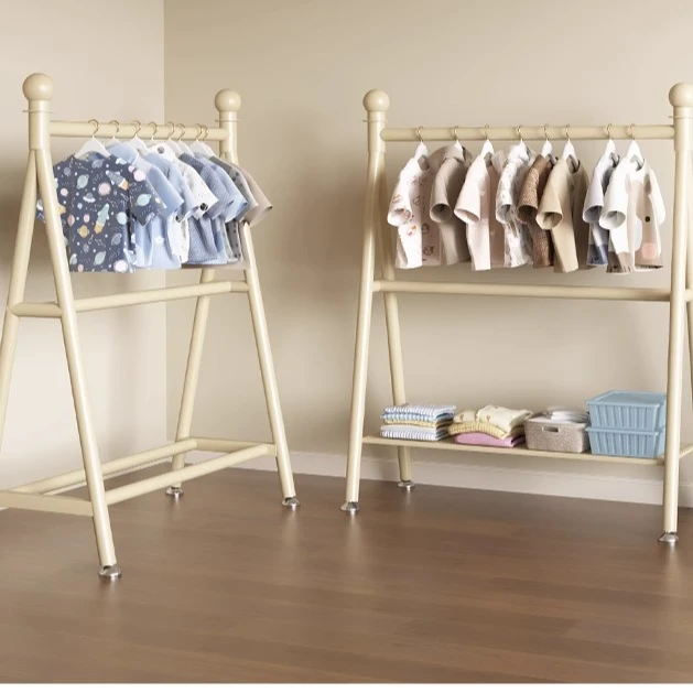 家用收纳衣帽架双层挂衣架落地简易卧室奶油风挂衣服架子衣架神器