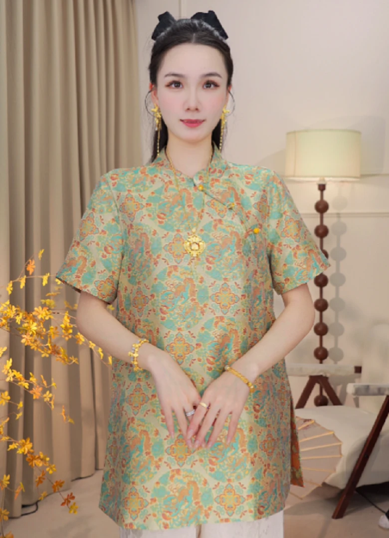 【叠翠流金】新中式改良款双面穿女装改良款奥黛小衫2025B7253—婷婷