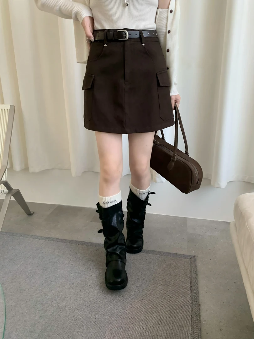 【婷婷专属】学院风韩系工装短裙女高腰显瘦百搭A字半裙89012