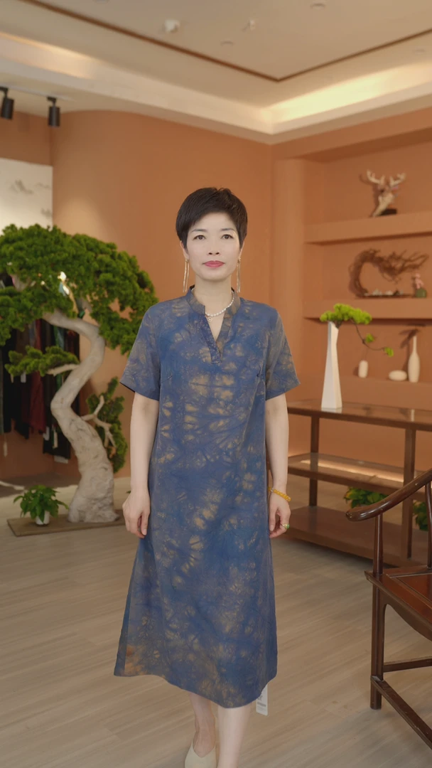 叶辰甄选香云纱 秋季新品双非遗扎染香云纱连衣裙(86173)