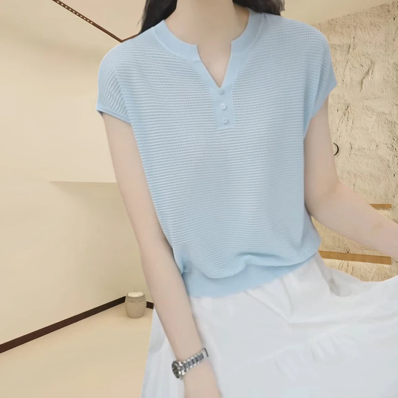 夏季新款欧若风短袖针织衫时尚减龄洋气小衫2025爆款纯色百搭上衣