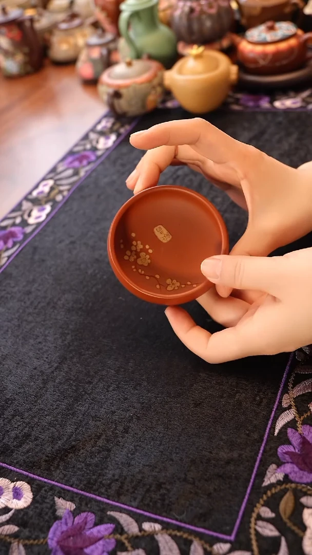 茶壶紫砂红泥梅花普洱杯