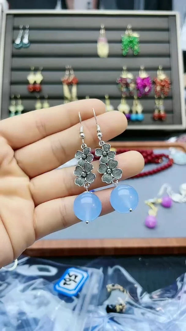 【闪购商品】海蓝宝石耳饰银S925镶嵌562000