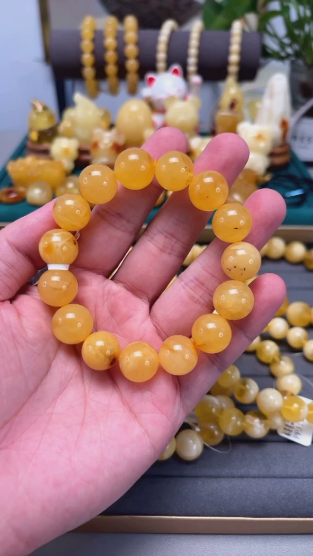 手串蜜蜡未镶嵌p53特价焦皮料微瑕手串 25.02克 14mm
