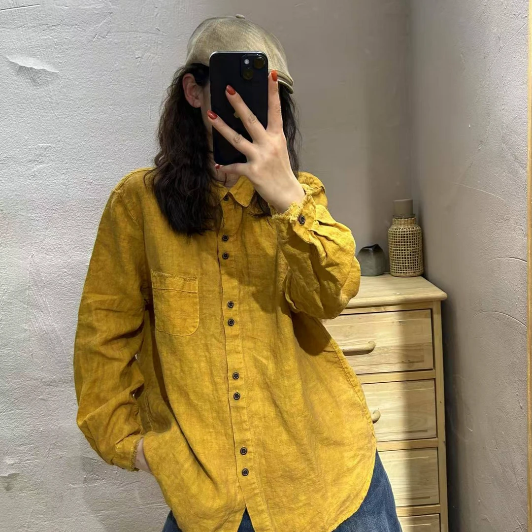 【半奏】春季新款 简约定制麻设计袖口衬衫衣长71胸围120