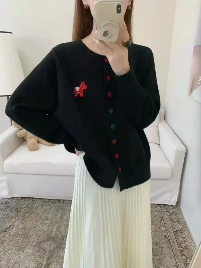 （大码针织女装）小马标刺绣爆款秋冬款女装包扣开衫女款长袖毛衣7