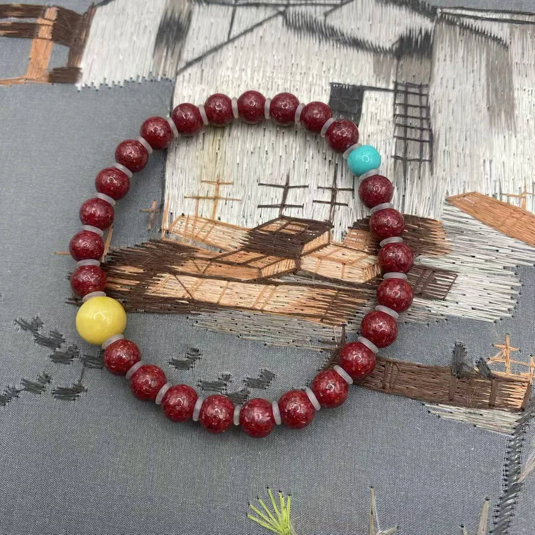 含辰砂工艺品高含量朱砂设计款全透晶体手串高端送礼