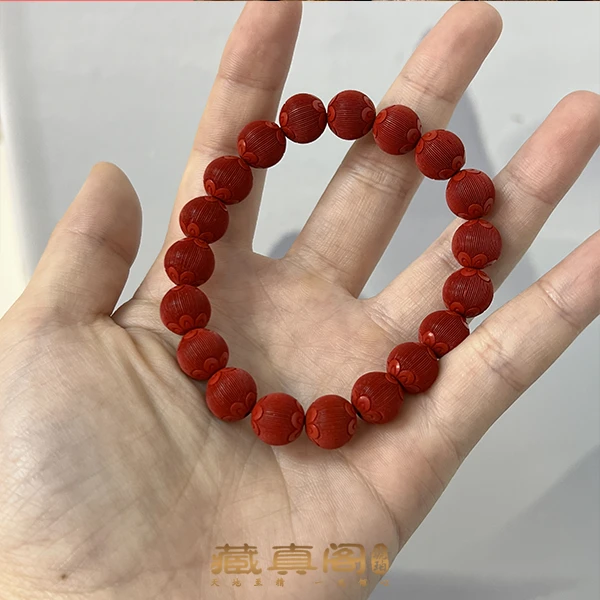 含辰砂工艺品【藏真阁】H1891精品灯笼珠朱砂手串