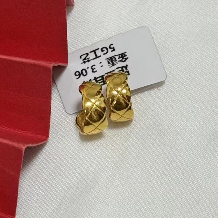 【小鹏黄金】足金999菱格纹5G工艺耳饰3.06