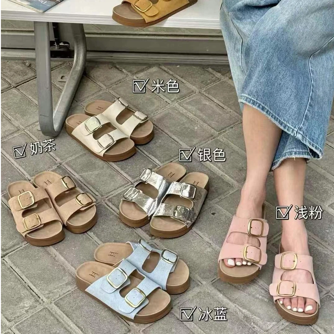 韩版真皮沙滩平跟薄款凉拖鞋一字拖夏季女